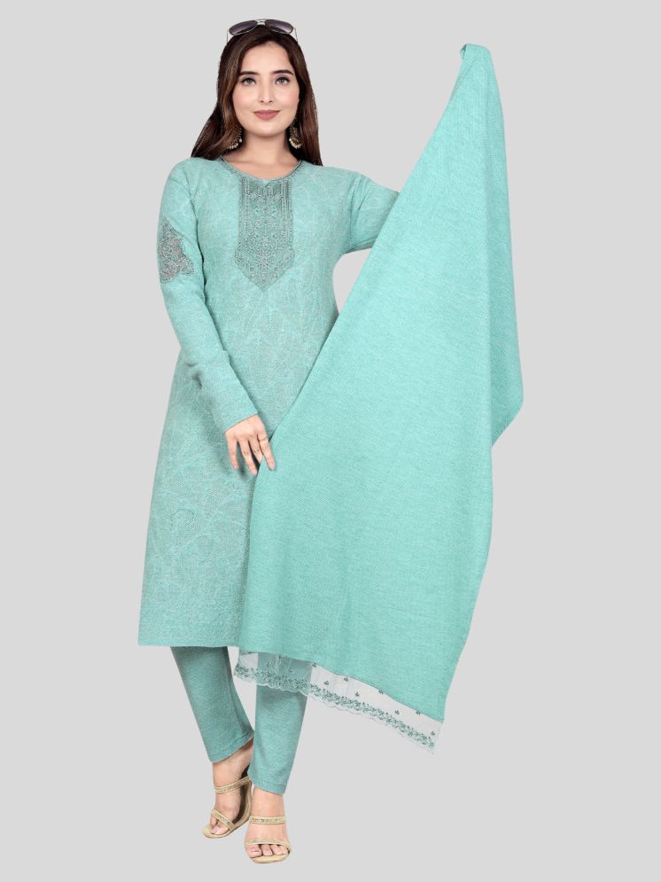     			WOOL'S KART Woollen Self Design Kurti With Palazzo Women's Stitched Salwar Suit - Blue ( Pack of 1 )