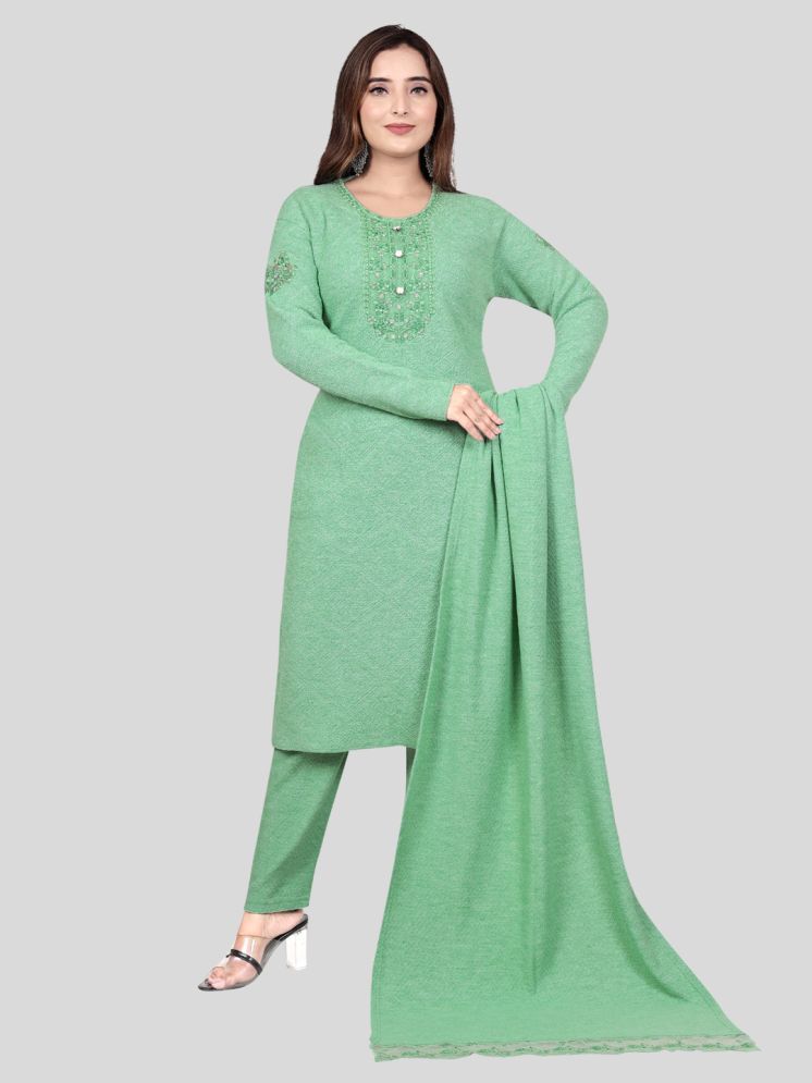     			WOOL'S KART Woollen Self Design Kurti With Palazzo Women's Stitched Salwar Suit - Green ( Pack of 1 )