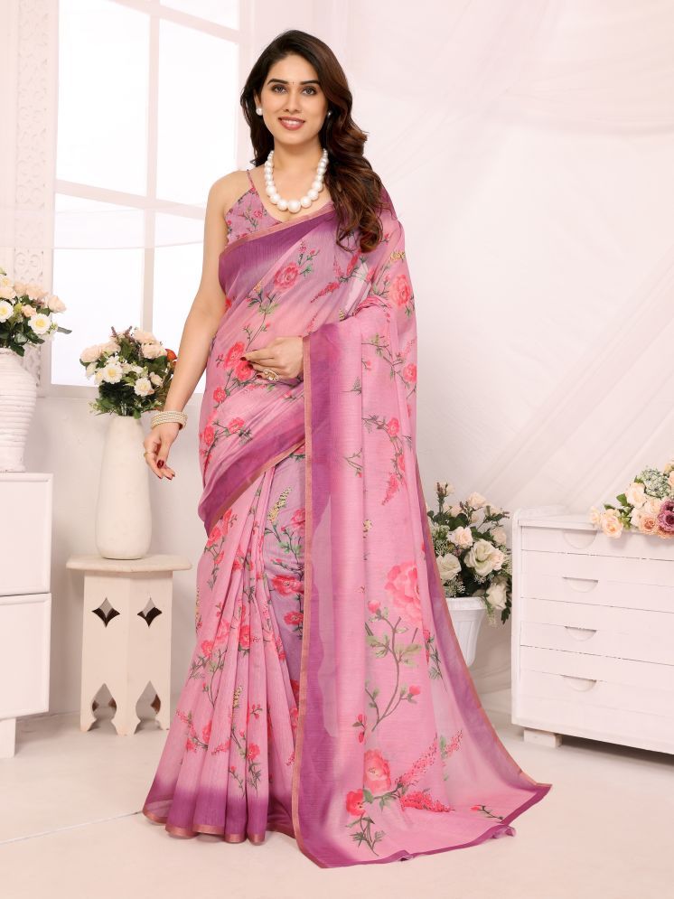     			HEMA SILK MILLS Chanderi Printed Saree With Blouse Piece - Peach ( Pack of 1 )