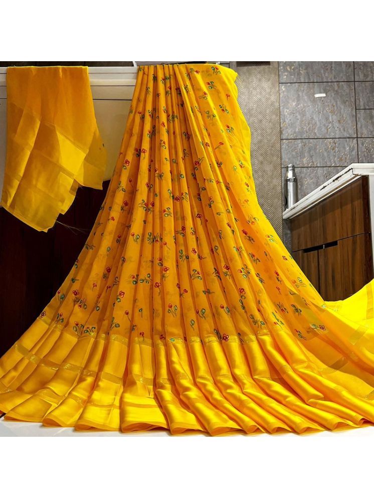     			Sitanjali Georgette Printed Saree With Blouse Piece - Yellow ( Pack of 1 )