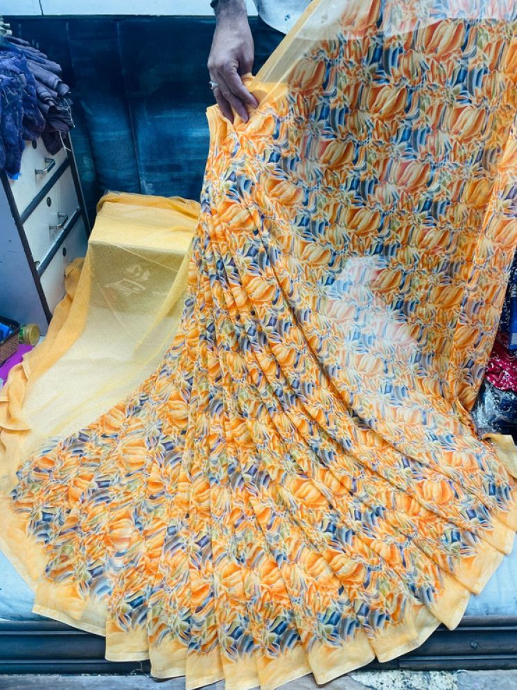     			Sitanjali Georgette Printed Saree With Blouse Piece - Orange ( Pack of 1 )