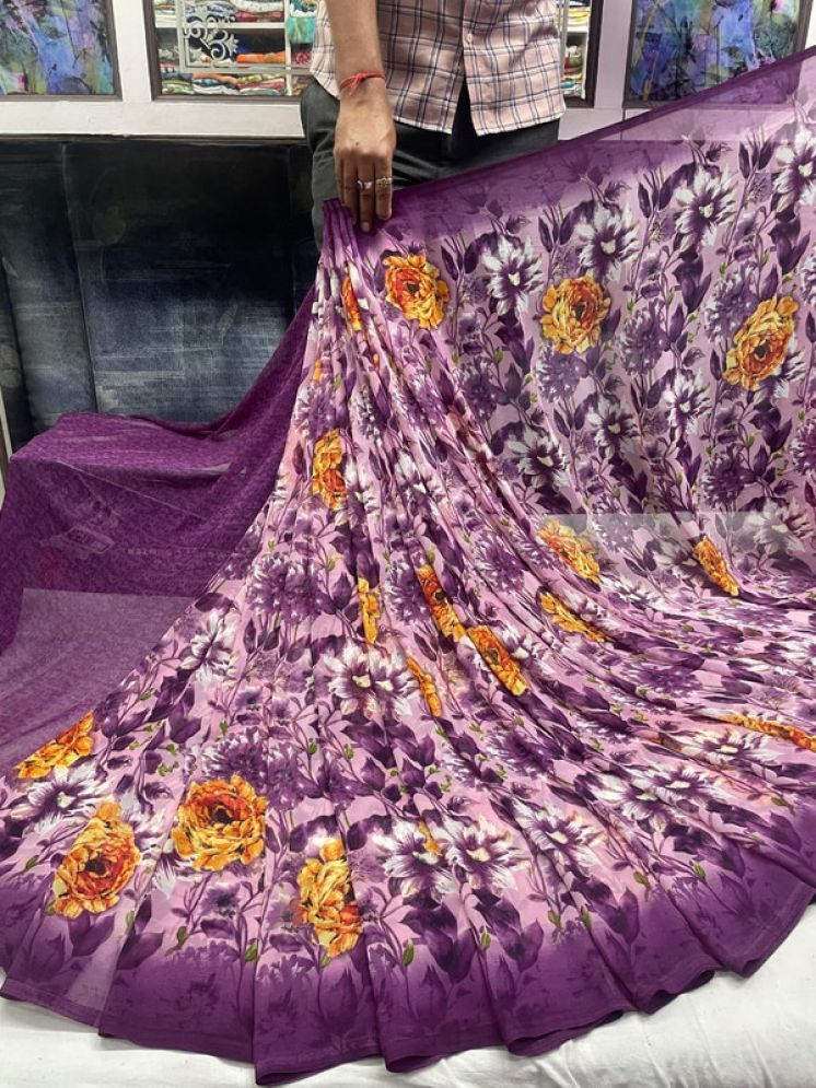     			Sitanjali Lifestyle Georgette Printed Saree With Blouse Piece - Purple ( Pack of 1 )