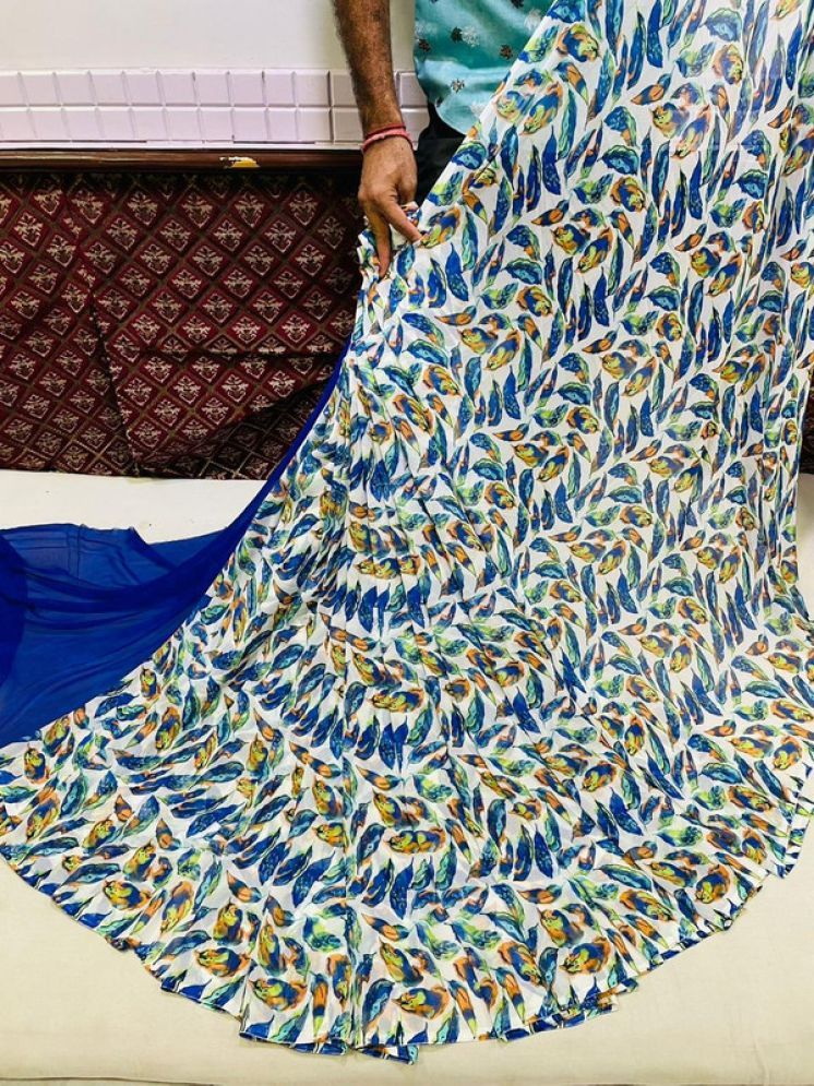     			Sitanjali Lifestyle Georgette Printed Saree With Blouse Piece - Blue ( Pack of 1 )