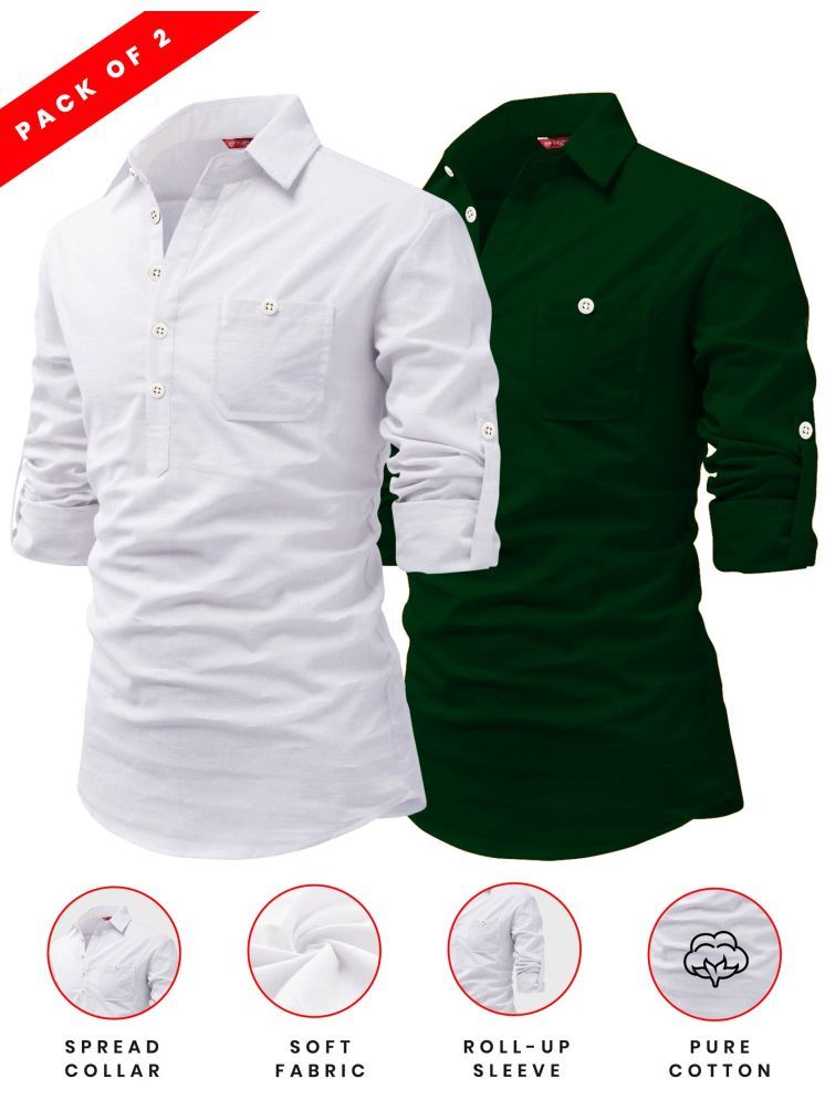     			Yugnik Green Cotton Men's Regular Kurta ( Pack of 2 )