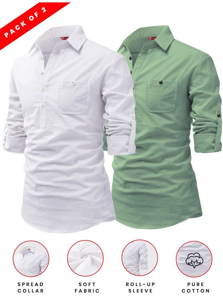     			Yugnik Light Green Cotton Men's Regular Kurta ( Pack of 2 )