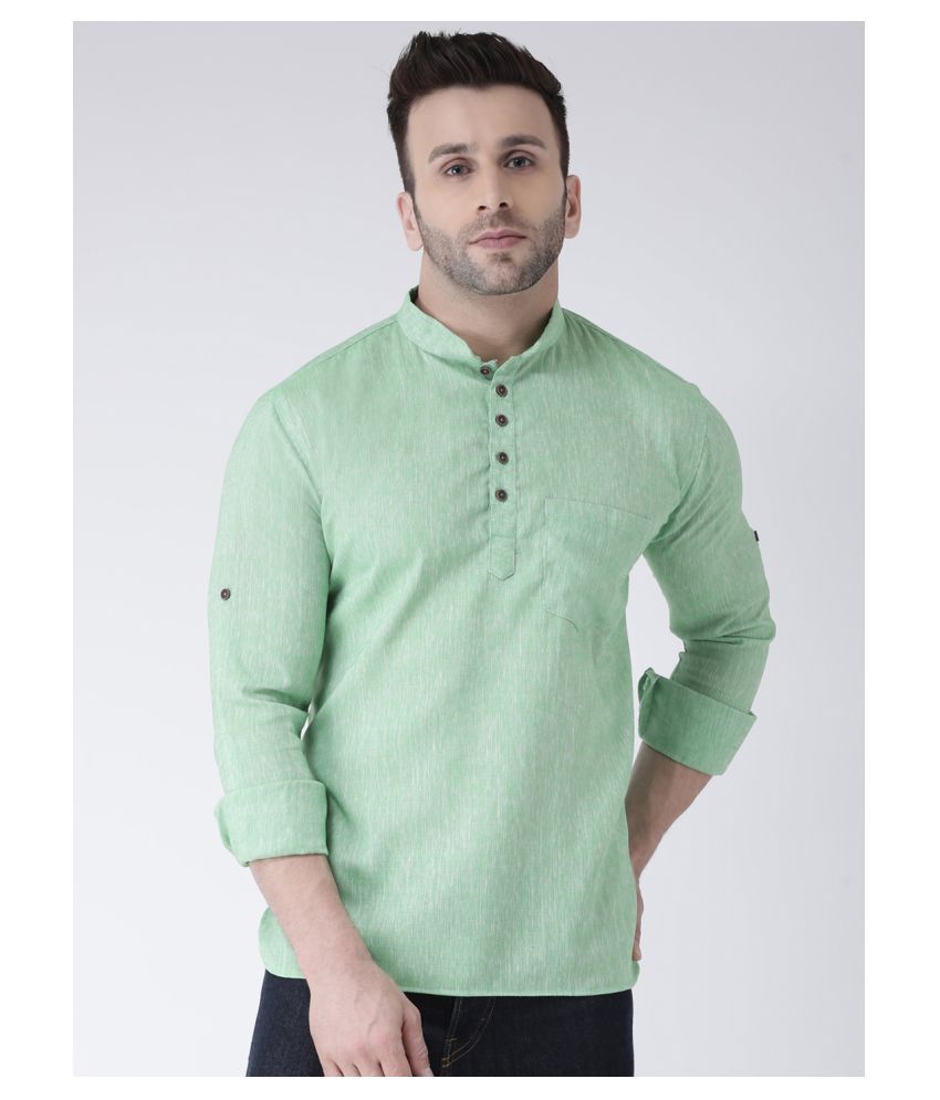     			Hangup - Green Linen Men's Shirt Style Kurta ( Pack of 1 )