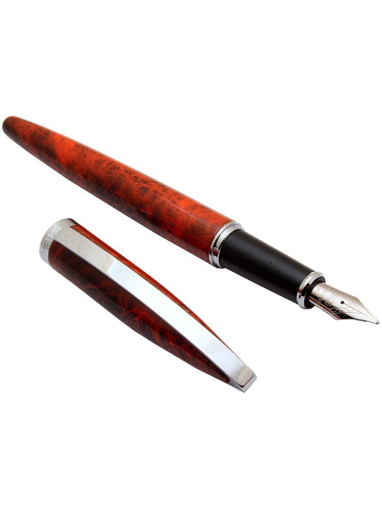     			Jinhao 156 Lava Orange Marble Metal Body Fountain Pen With Chrome Trims & Fine Nib