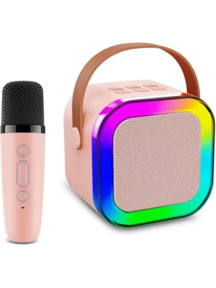     			Mini Bluetooth Speaker, Wireless Karaoke Mic, RGB Lights, Voice Effects, Type-C Charging, Deep Bass for Outdoor with Carry Strap (Pink)