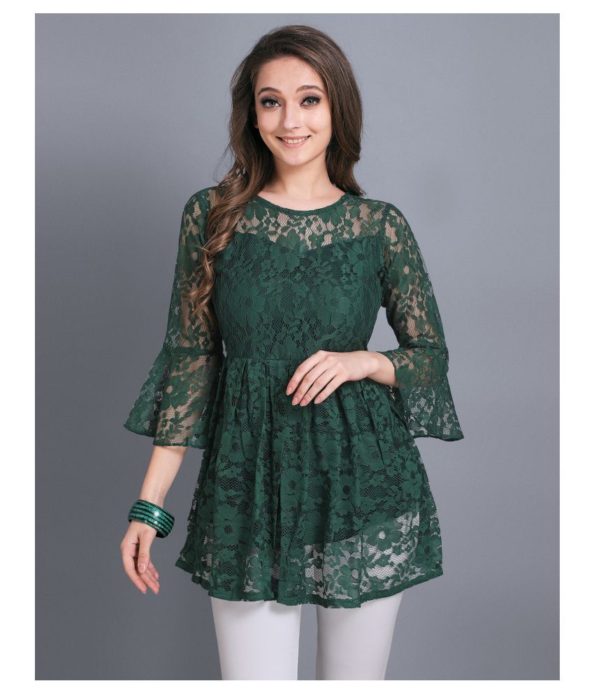     			Selvia Net Peplum Tops - Green Single