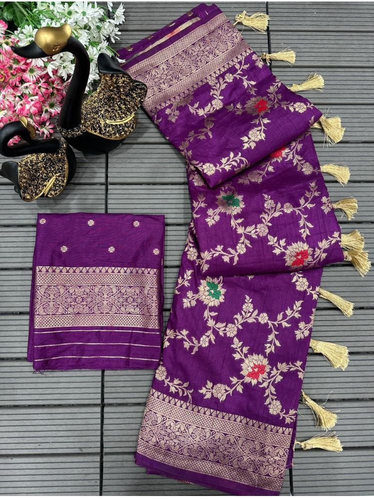     			fab woven Kanjivaram Silk Woven Saree With Blouse Piece - Purple ( Pack of 1 )