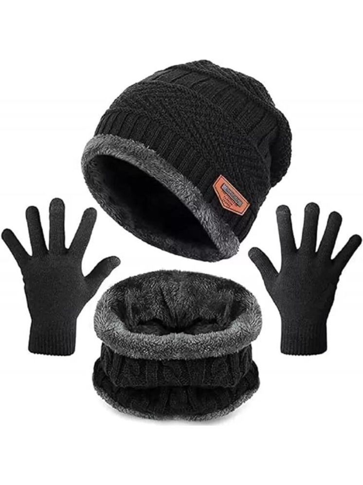     			BAYEMA Black Woollen Men's Cap ( Pack of 3 )