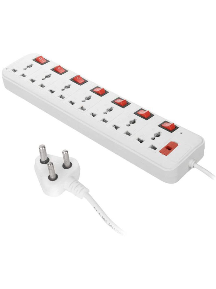     			SOYEN 7 Socket Extension Cord With Individual Switches FUSE Led Indicator (White 7 Socket Extension Board