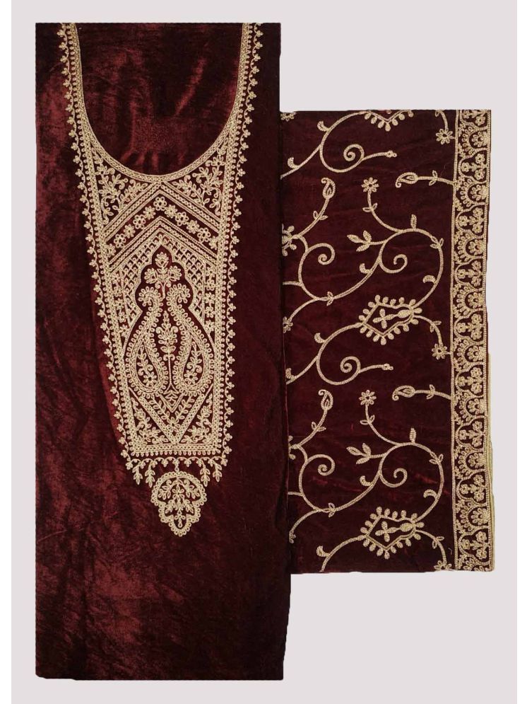     			Soul Essence Unstitched Velvet Embroidered Dress Material - Maroon ( Pack of 1 )