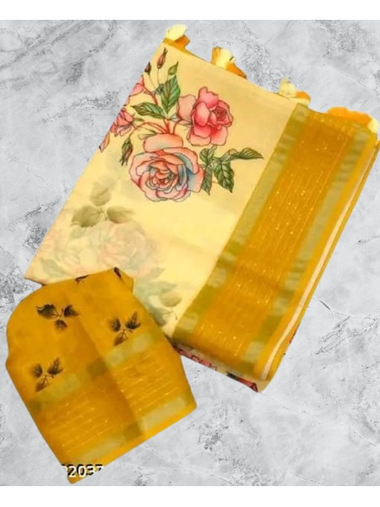     			mahalaxmi fab Linen Checks Saree With Blouse Piece - Yellow ( Pack of 1 )