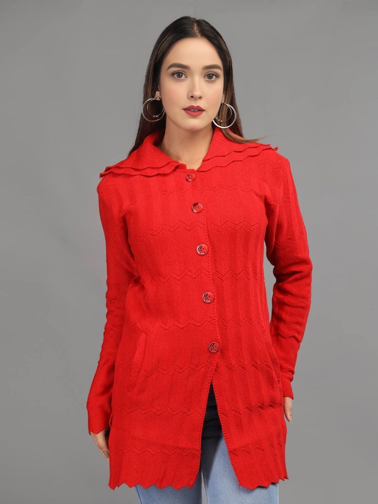     			tysort Acrylic Regular Collar Women's Buttoned Cardigans - Red ( )