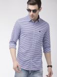 The Indian Garage Co Men White & Blue Slim Fit Striped Casual Shirt