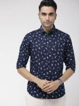 The Indian Garage Co Men Navy Blue & Pink Slim Fit Printed Casual Shirt