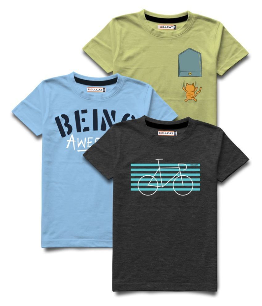     			HELLCAT Pack of 3 Boys Cotton Blend T-Shirt ( Green )