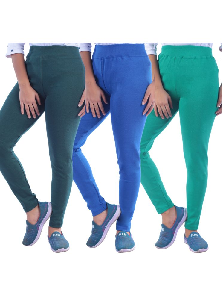     			KARARO JEGGINGS - Cotton Blend Skinny Fit Sea Green Women's Jeggings ( Pack of 3 )