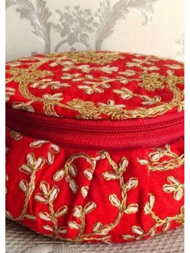     			Koogly Embroidery Matki Shape Small Size Jewelry/BangleBox /Makeup/Earing Storage Fancy Marriage Gift and multipurpose Vanity Box  (Red)