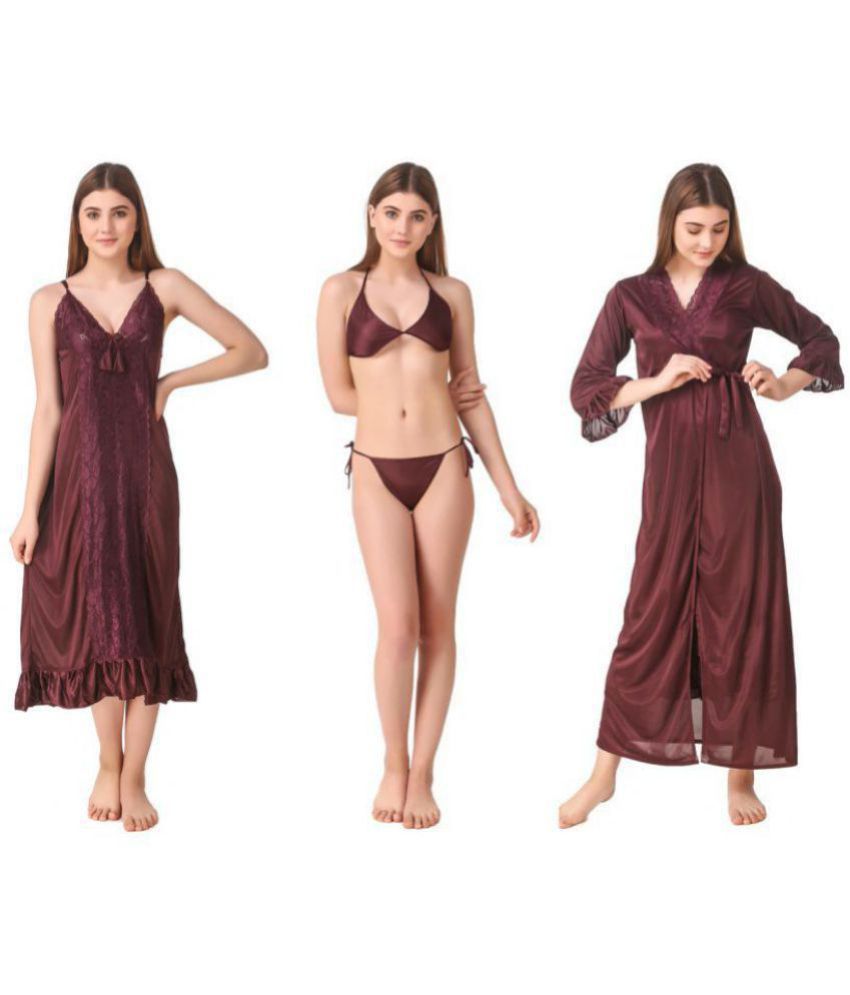     			Romaisa Satin Nighty & Night Gowns - Brown Pack of 4