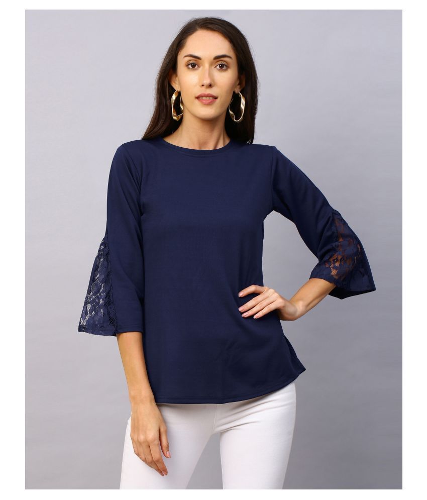     			Selvia Cotton Lycra Regular Tops - Navy