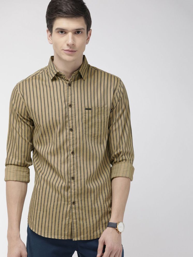     			The Indian Garage Co. 100% Cotton Slim Fit Striped Full Sleeves Men's Casual Shirt - Khaki ( Pack of 1 )