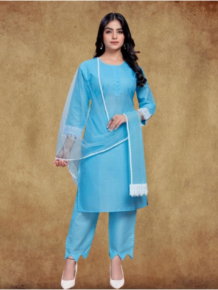     			bipinenterprise Cotton Self Design Kurti With Pants Women's Stitched Salwar Suit - Turquoise ( Pack of 1 )