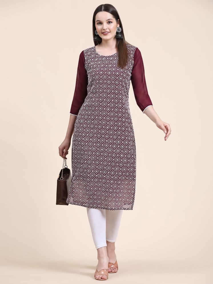     			kedar fab Pack of 1 Silk Embroidered Straight Women's Kurti - ( Maroon )