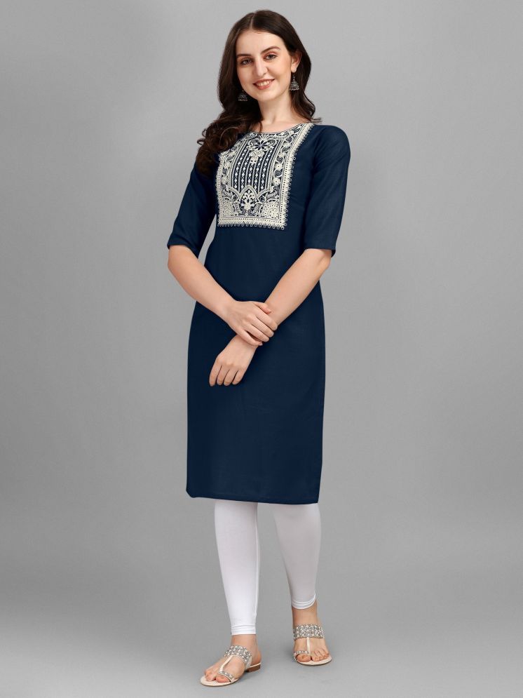     			kedar fab Pack of 1 Silk Embroidered Straight Women's Kurti - ( Blue )