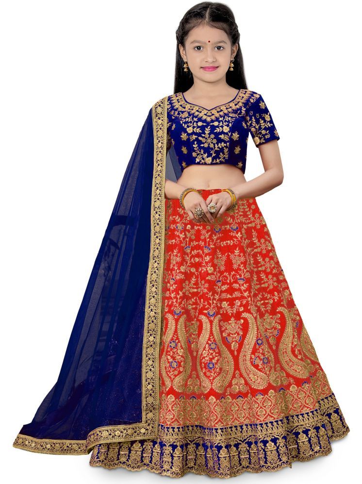     			kedar fab Silk Lehenga Choli Set For Girls ( Pack of 1 , Red )