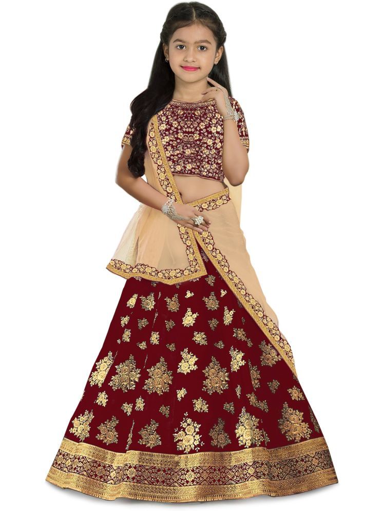     			kedar fab Silk Lehenga Choli Set For Girls ( Pack of 1 , Maroon )