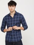 The Indian Garage Co. 100% Cotton Slim Fit Checks Full Sleeves Men's Casual Shirt - Navy Blue ( Pack of 1 )