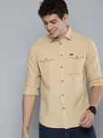 The Indian Garage Co Men Beige Slim Fit Solid Pure Cotton Casual Shirt