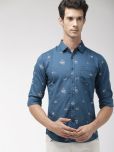 The Indian Garage Co. 100% Cotton Slim Fit Printed Full Sleeves Men's Casual Shirt - Blue ( Pack of 1 )