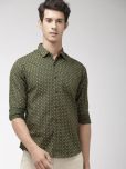 The Indian Garage Co Men Olive Green & Beige Regular Fit Printed Casual Shirt