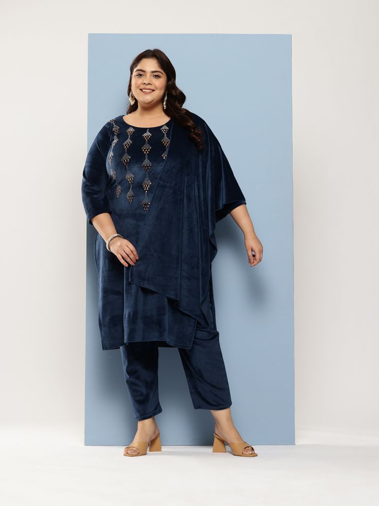     			Aarika Velvet Embellished Kurti With Pants Women's Stitched Salwar Suit - Blue ( Pack of 1 )