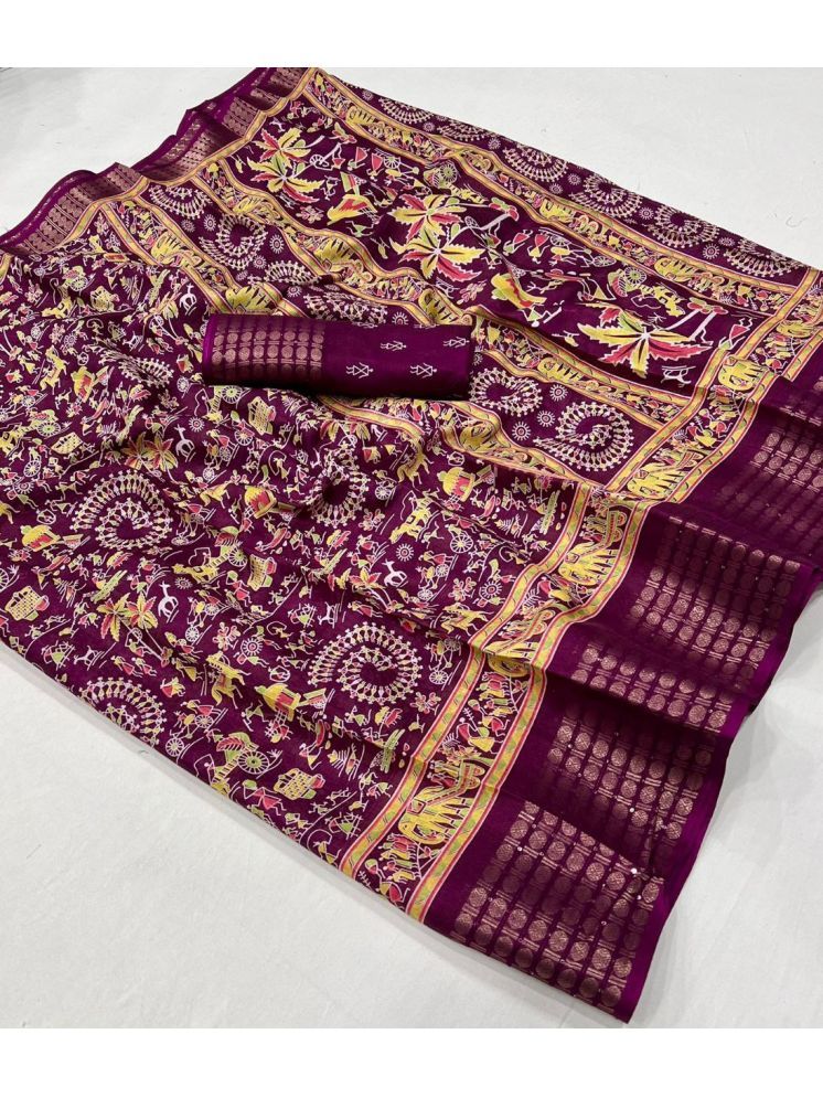     			Arkia Pack of 1 Silk Blend Embellished Saree With Blouse Piece ( Purple )