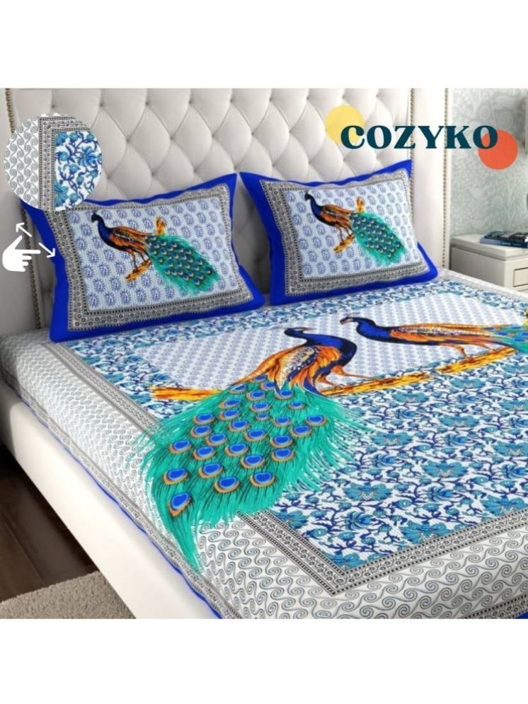     			COZYKO Cotton 1 Double Bedsheet with 2 Pillow Covers ( Blue )