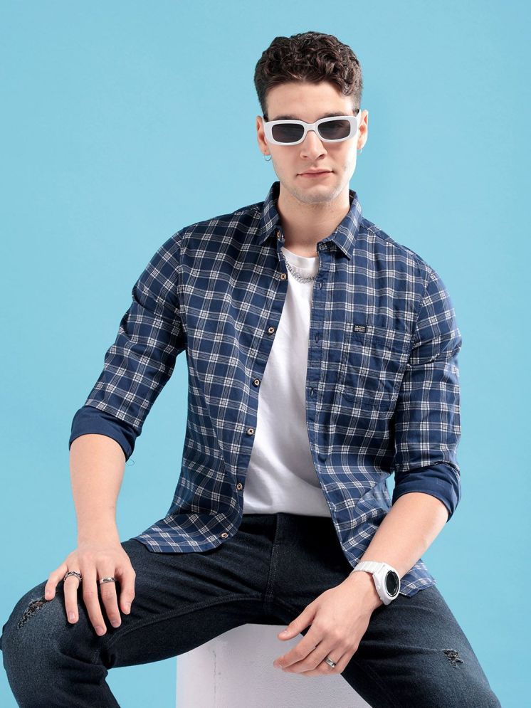     			The Indian Garage Co. 100% Cotton Slim Fit Checks Full Sleeves Men's Casual Shirt - Navy Blue ( Pack of 1 )