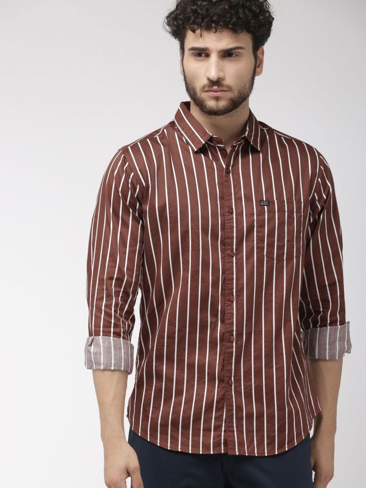     			The Indian Garage Co. 100% Cotton Slim Fit Striped Full Sleeves Men's Casual Shirt - Brown ( Pack of 1 )