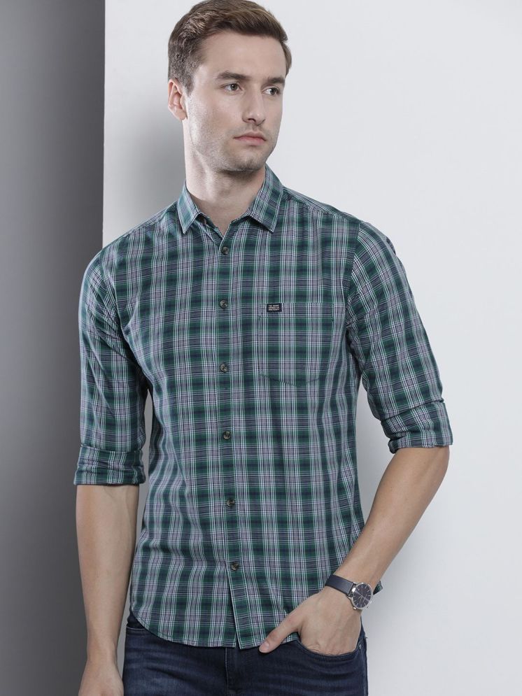     			The Indian Garage Co Men Green & White Checked Cotton Casual Shirt