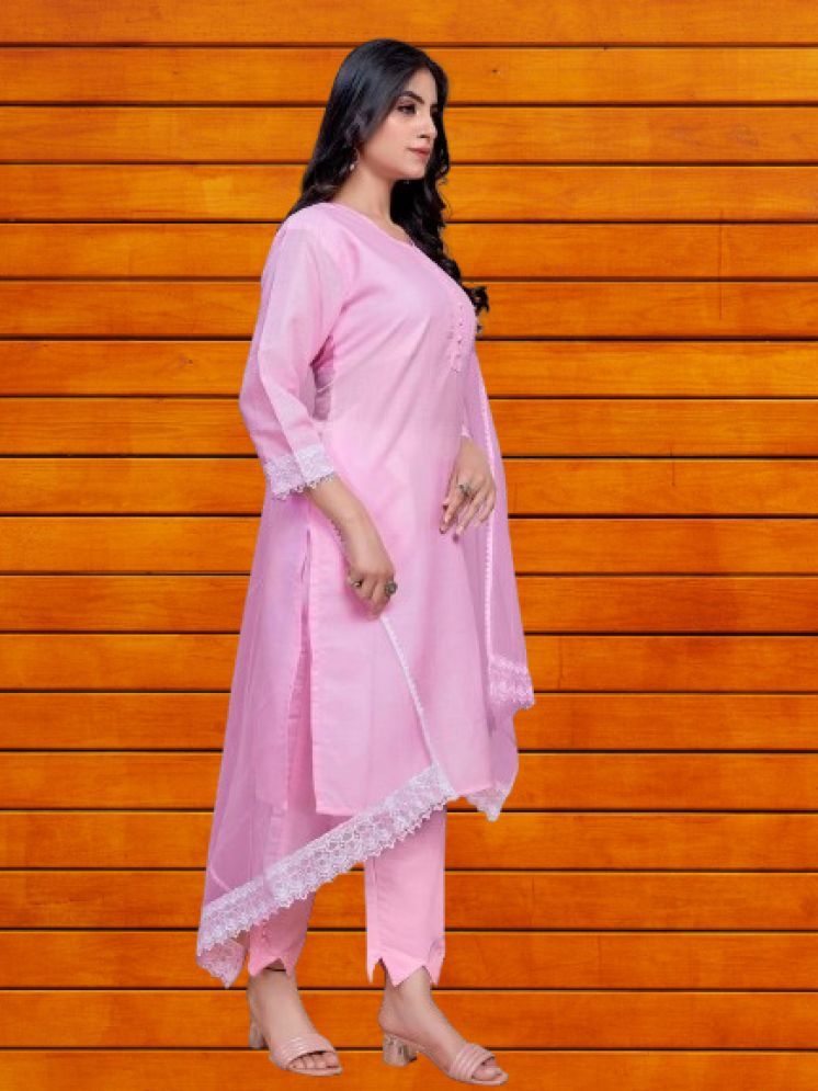     			bipinenterprise Cotton Self Design Kurti With Pants Women's Stitched Salwar Suit - Pink ( Pack of 1 )