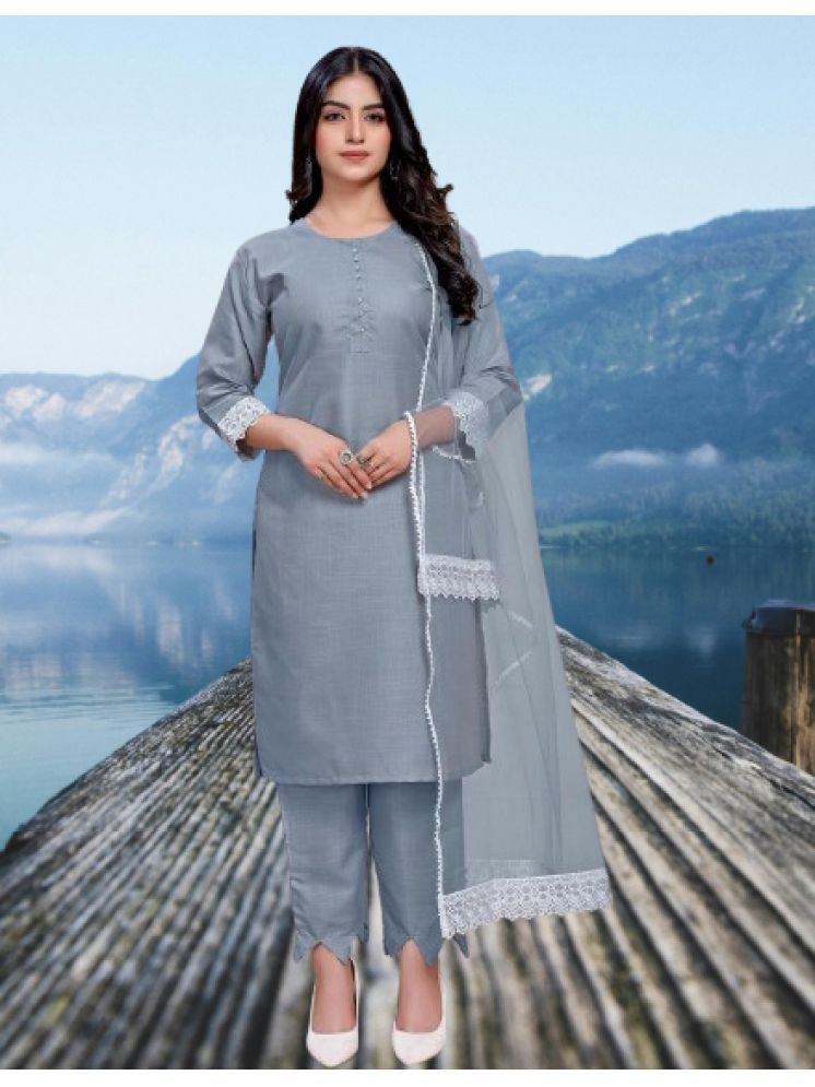     			bipinenterprise Cotton Solid Kurti With Pants Women's Stitched Salwar Suit - Grey ( Pack of 1 )