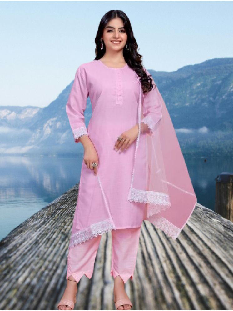     			bipinenterprise Cotton Solid Kurti With Pants Women's Stitched Salwar Suit - Pink ( Pack of 1 )