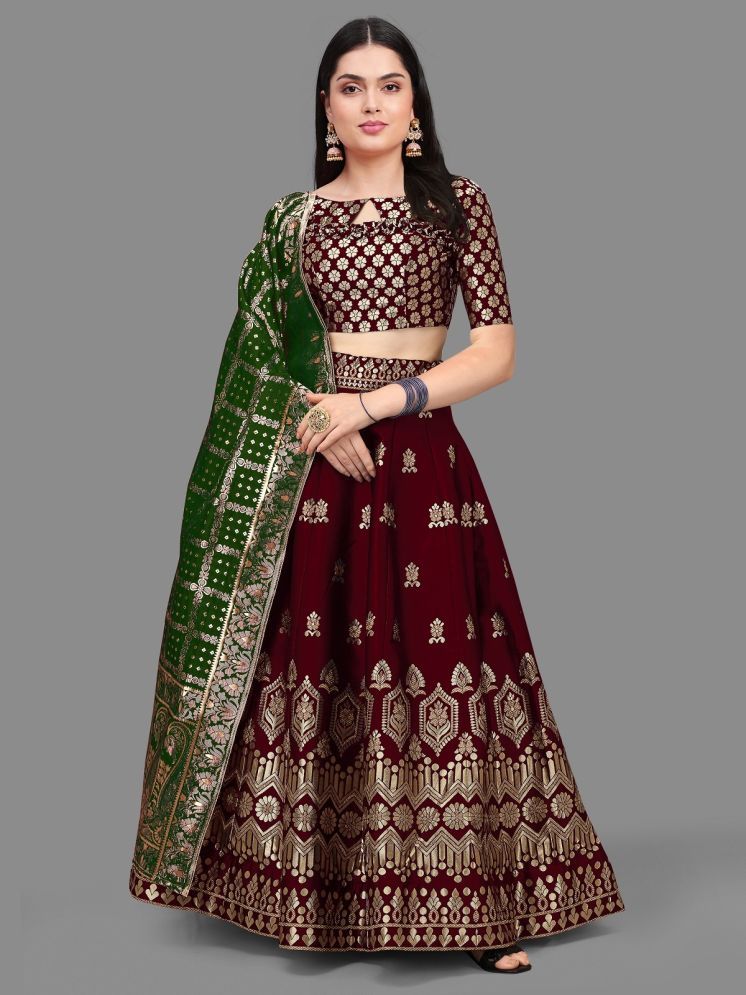     			kedar fab Maroon Jacquard Circular Semi Stitched Lehenga Single