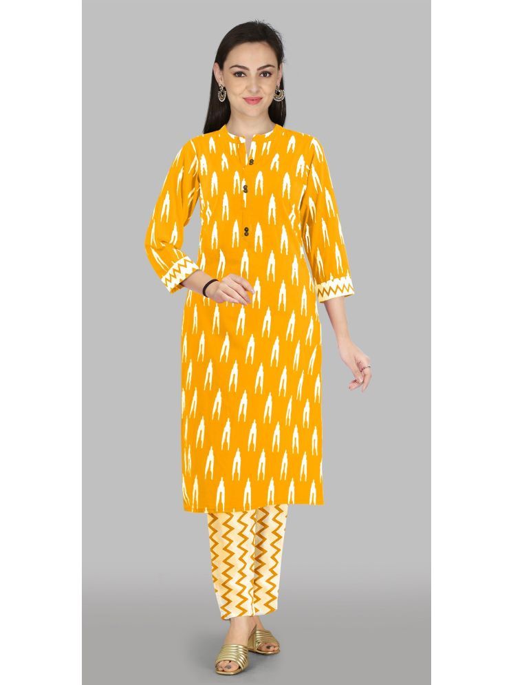     			kedar fab Pack of 1 Silk Printed Straight Women's Kurti - ( Yellow )