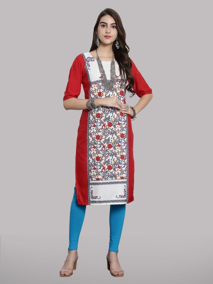     			1 Stop Fashion Pack of 1 Crepe Printed Straight Women's Kurti - ( Red )