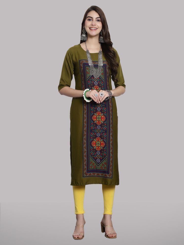     			1 Stop Fashion Pack of 1 Crepe Printed Straight Women's Kurti - ( Olive )