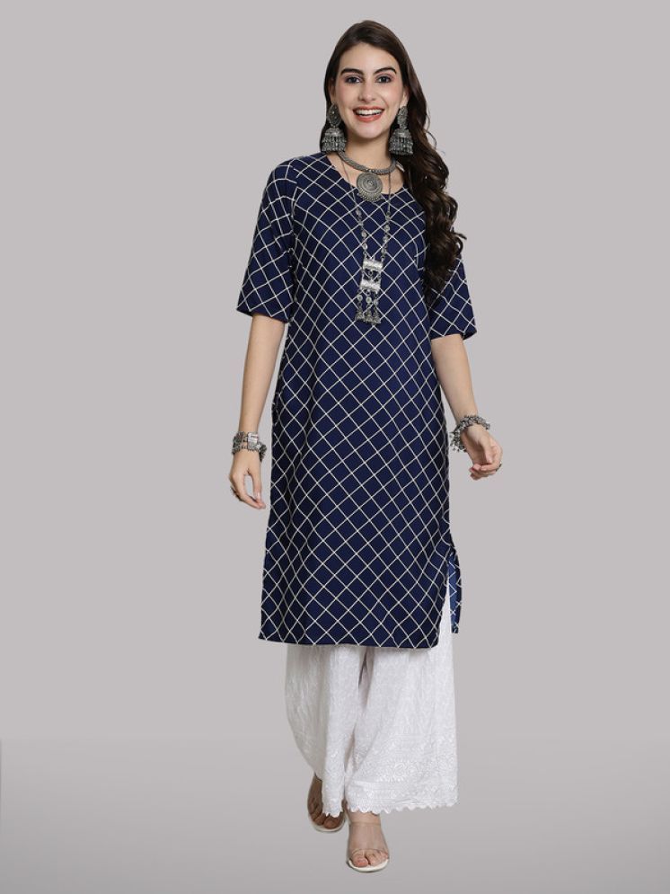     			1 Stop Fashion Pack of 1 Crepe Checks Straight Women's Kurti - ( Navy )